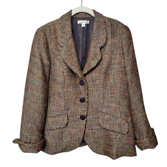 Coldwater Creek Womens Sz 14 Multicolor Brown Tweed Blazer Fold Cuff Art to Wear - Picture 1 of 9